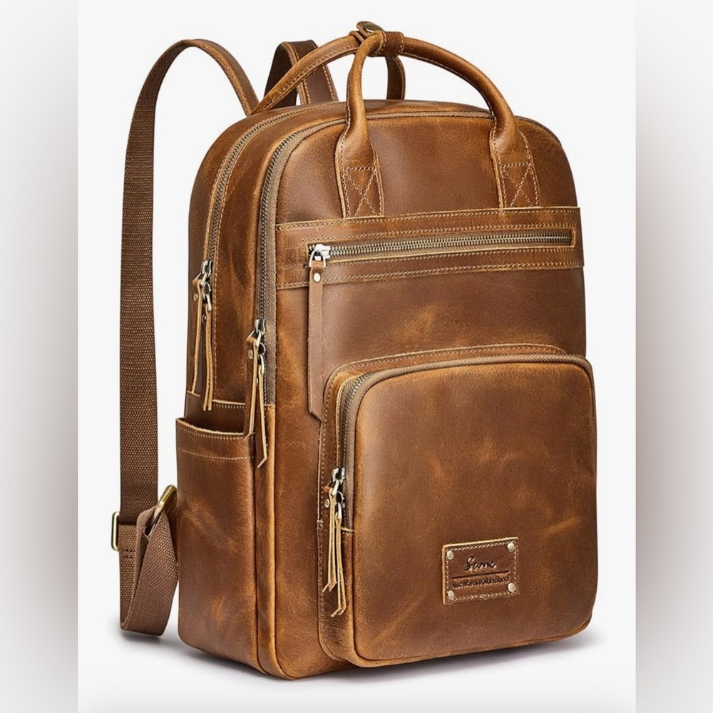 S-ZONE Vintage Genuine Leather Backpack
